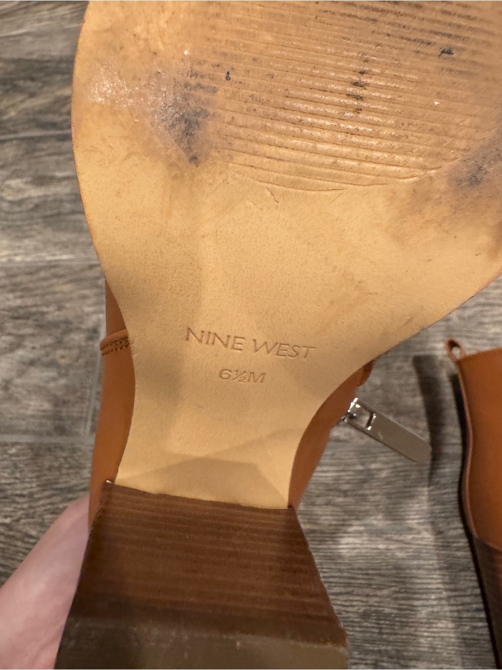 Nine West Tan Leather Ankle Booties with Block Heel - Picture 4 of 5